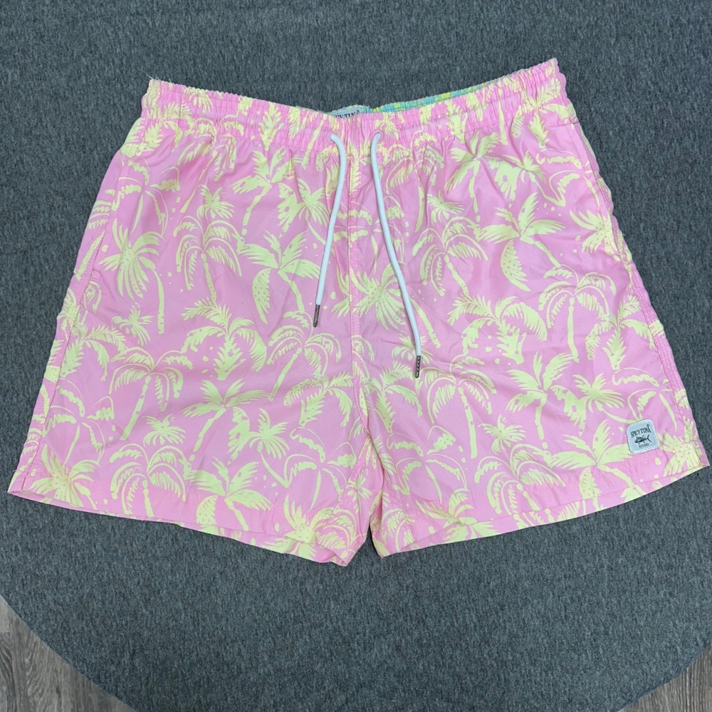 Spicy Tuna Swim Trunks Pink Palm Tree Print Drawstring X-Large
